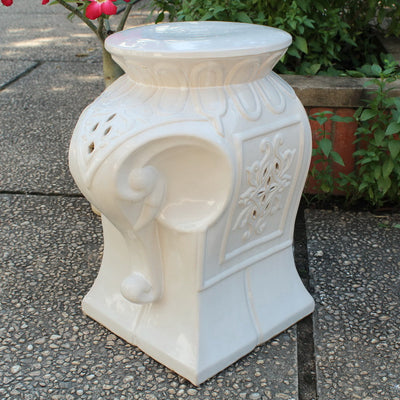 Elephant Ceramic Stool, Antique White Glaze