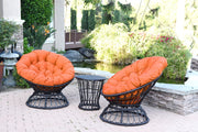 Papasan Espresso Wicker Swivel Chair & Table Set with Orange Cushions