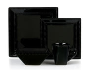 Square Beaded Stoneware Dinnerware Set, Black