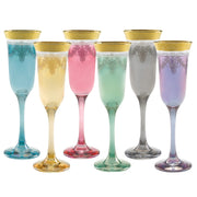 Lorenzo Import Muticolor Flutes with Gold Band - Set of 6