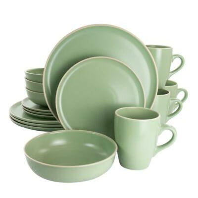 Serenade Round Stoneware Dinnerware Set, Green - 16 Piece