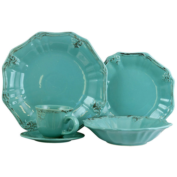 Fleur De Lys 20-Piece Dinnerware Set in Turquoise