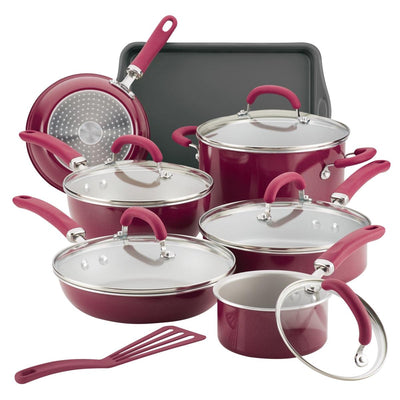 Rachael Ray 13-Piece Aluminum Nonstick Cookware Set - Burgundy Shimmer - Home Décor & Things Are Us