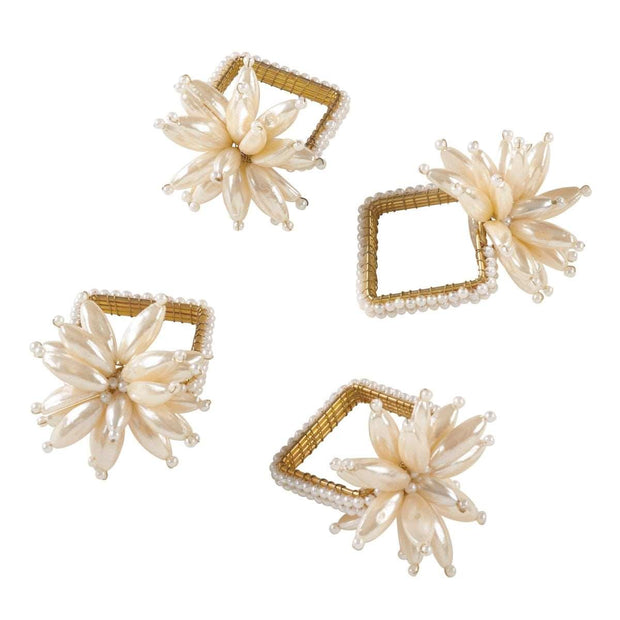 Saro Pearl Flower Napkin Rings in Ivory (Set of 4)