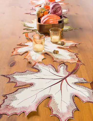 Embroidered Maple Leaves Table Runner