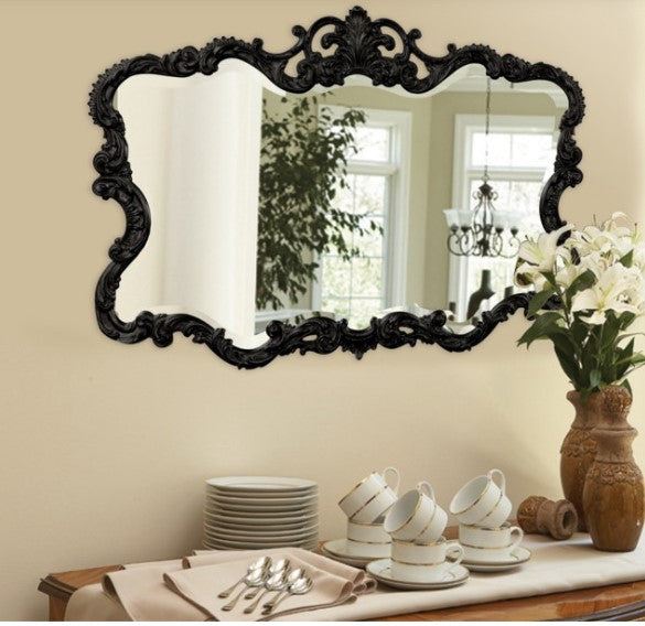 Scallop Mirror with Ornate Black Lacquer Frame