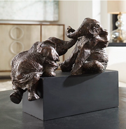 Playful Pachyderms Bronze Figurines, Brown