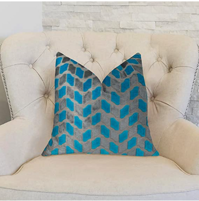 Plutus Double Sided Handmade Throw Pillow - Turquoise & Gray