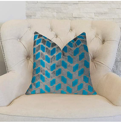 Plutus Double Sided Handmade Throw Pillow - Turquoise & Gray