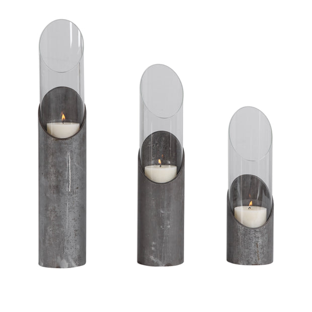 Karter Iron & Glass Candleholders - Set of 3