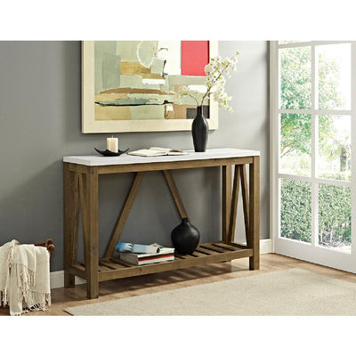 A-frame Rustic Entry Console Table - Marble & Walnut