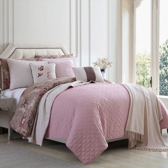 Andria 10 Piece Queen Size Comforter And Coverlet Set , Brown And Pink - Home Décor & Things Are Us