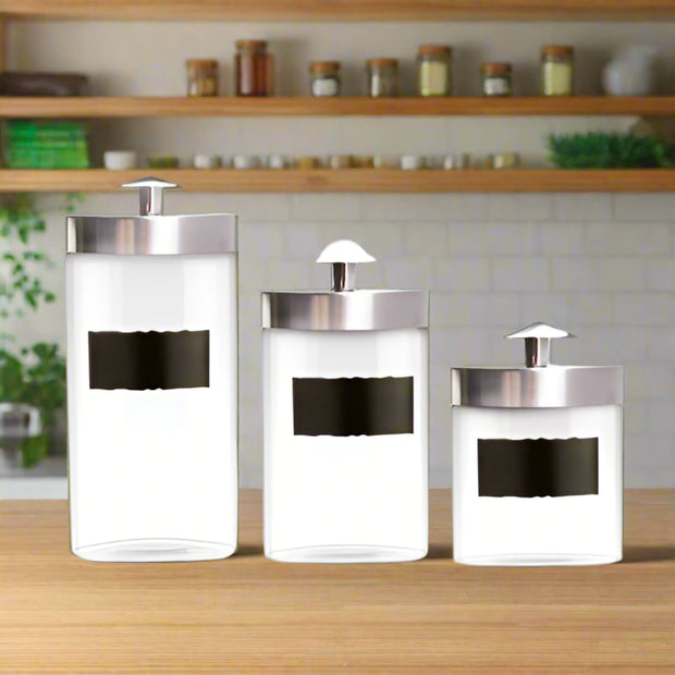 Chalkboard Glass Canisters - Silver - Set of 3 - Home Décor & Things Are Us