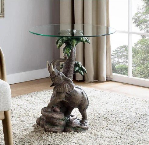 Glass Top Elephant End Table - Home Décor & Things Are Us