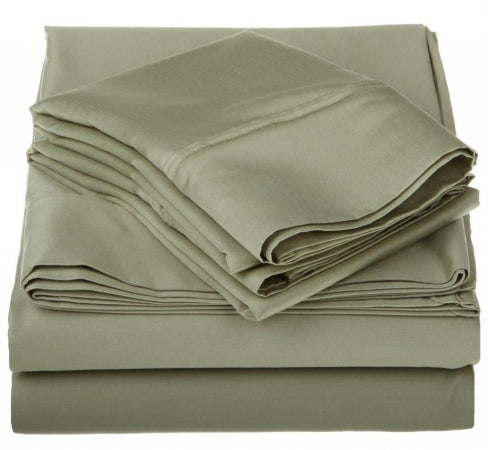 Egyptian Cotton 1200 Thread Count Solid Sheet Set Queen-Sage - Home Décor & Things Are Us