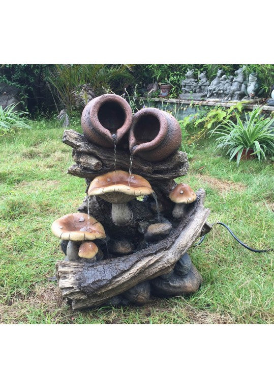 Pots On Wood Stump Water Fountain