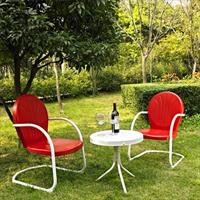 Griffith 2 Piece Outdoor Conversation Seating Set - Loveseat and Chair Red Finish with Side Table in White Finish