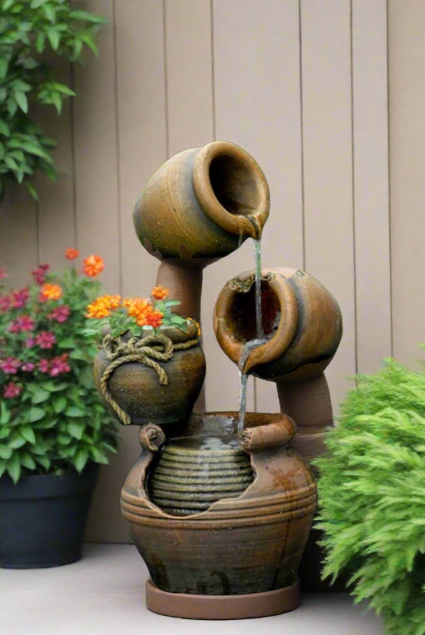 Multi Pots Outdoor Water Fountain With Flower Pot - Home Décor & Things Are Us