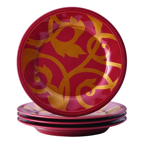 rachael-ray-dinnerware-gold-scroll-4-piece-salad-plate-set-cranberry-red