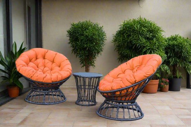 Papasan Espresso Wicker Swivel Chair & Table Set with Orange Cushions - Home Décor & Things Are Us