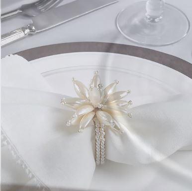 Saro Pearl Flower Napkin Rings in Ivory (Set of 4) - Home Décor & Things Are Us
