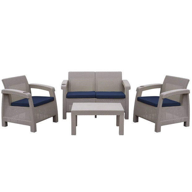 Pontus Grey Conversation Patio Set Midnight Blue Cushion - 4 Piece - Home Décor & Things Are Us