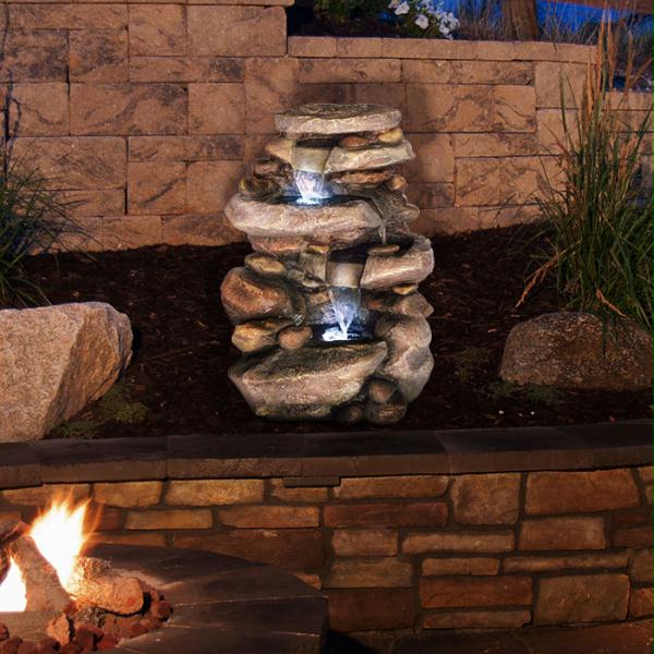 Pure Garden Stone Waterfall Fountain with LED Lights - Home Décor & Things Are Us