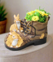 Two Rabbits Nested in Shoe Sculpture with Flower Pot - Home Décor & Things Are Us